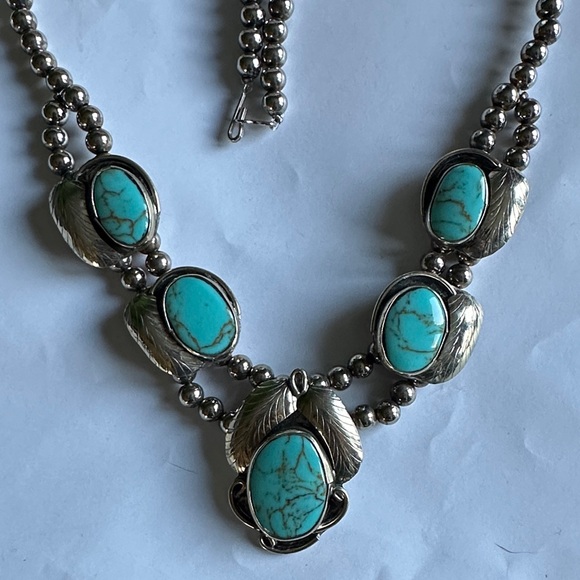 vintage Turquoise and Silver Jewelry Set native blossom costume jewelry - Picture 3 of 17